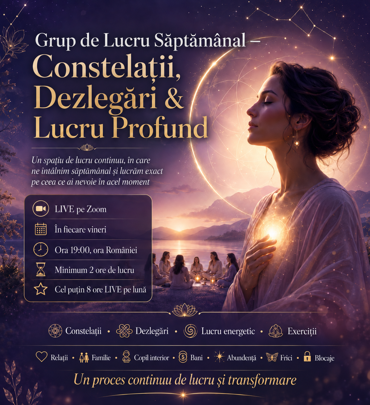 Grup de Lucru Săptămânal – Constelații, Dezlegări & Lucru Profund – grup de lucru online – Adevar si Lecuire