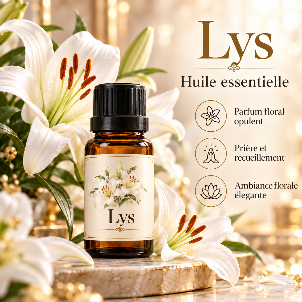 Huile essentielle de lys – parfum floral opulent, prière et recueillement