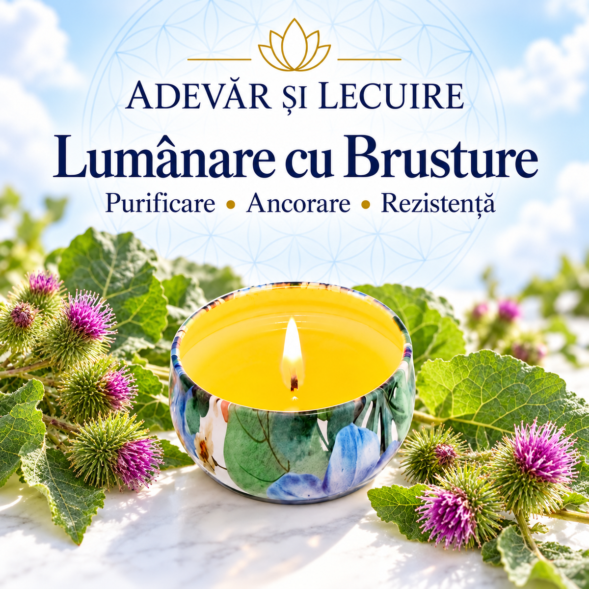 Lumânare cu Brusture – Purificare • Ancorare • Rezistență – Adevăr și Lecuire