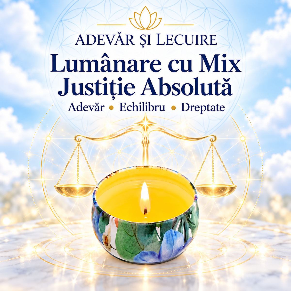 Lumânare cu Mix Justiție Absolută – Adevăr • Echilibru • Dreptate – Adevăr și Lecuire