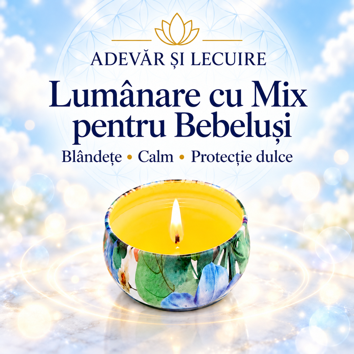 Lumânare cu Mix pentru Bebeluși – Blândețe • Calm • Protecție dulce – Adevăr și Lecuire
