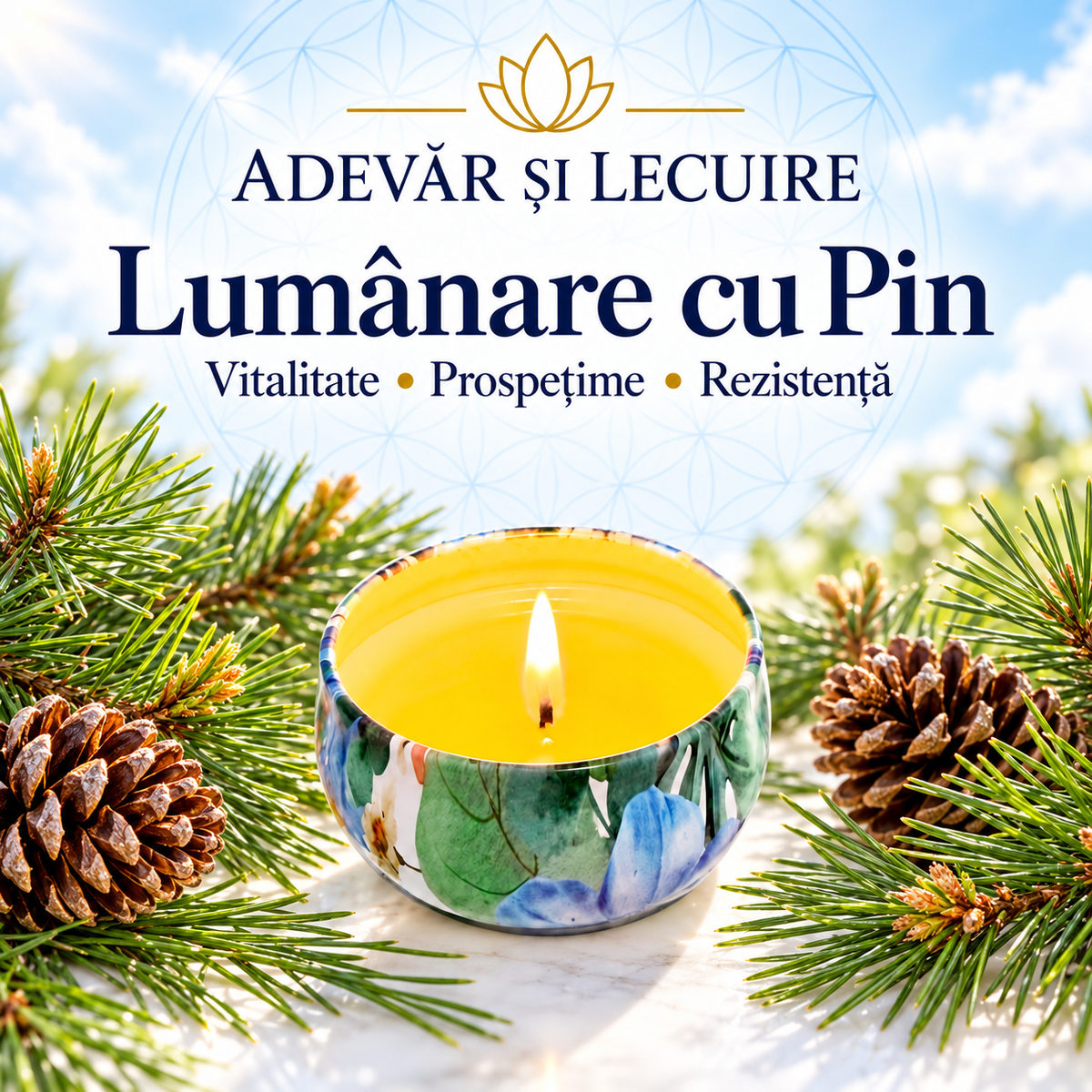 Lumânare cu Pin – Vitalitate • Prospețime • Rezistență – Adevăr și Lecuire