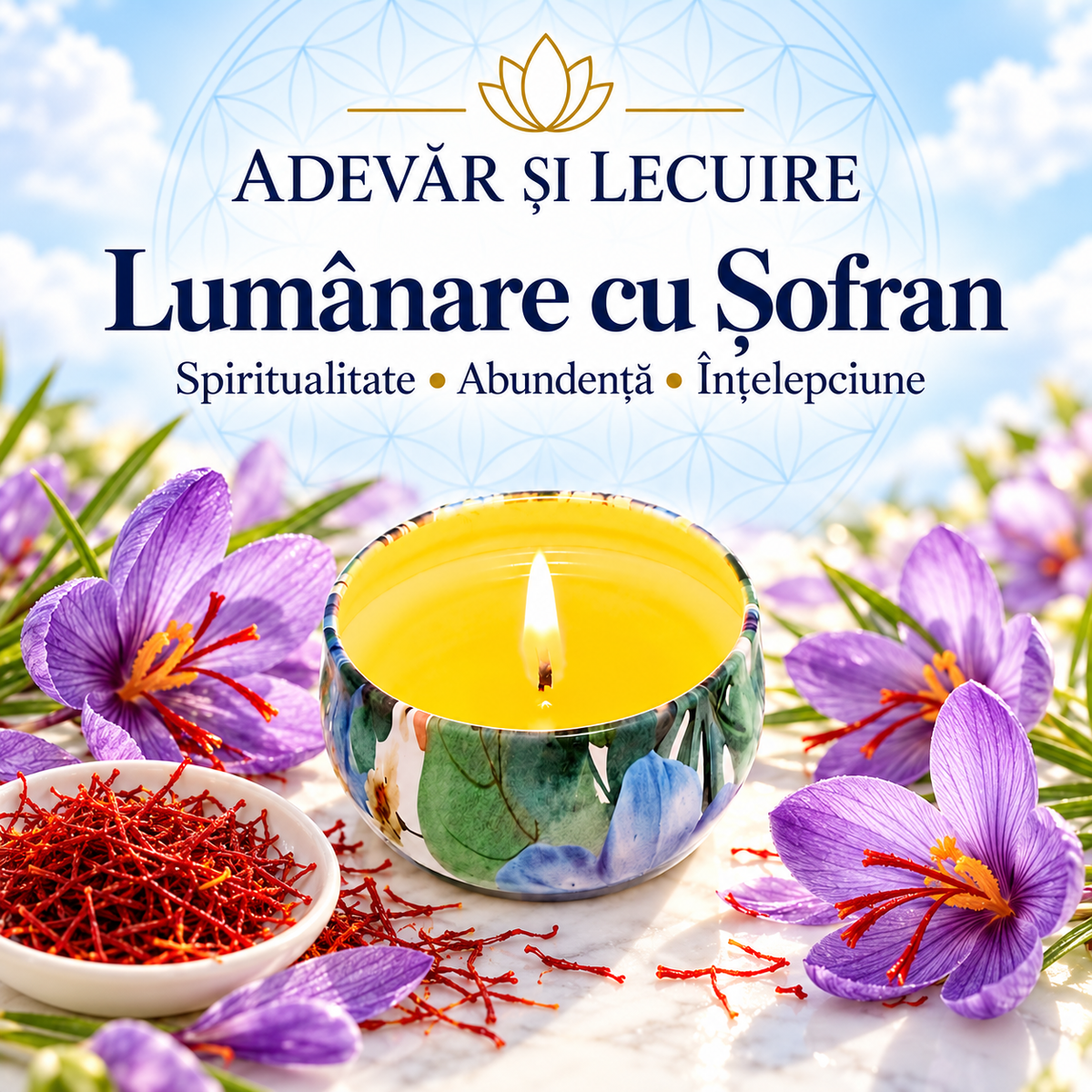 Lumânare cu Șofran – Spiritualitate • Abundență • Înțelepciune – Adevăr și Lecuire