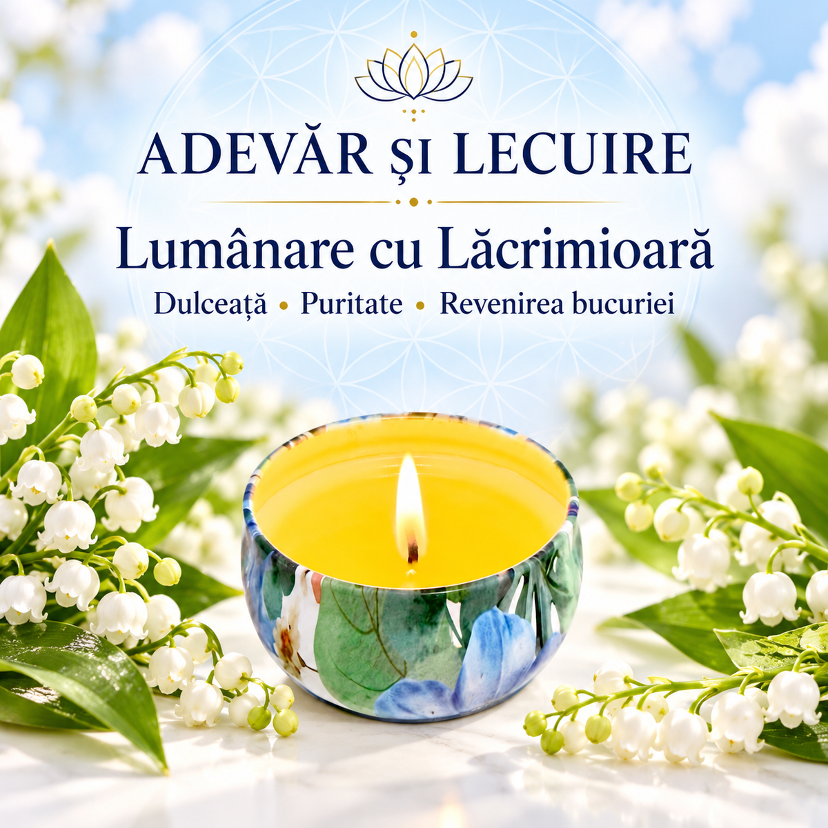 Lumânare cu Lăcrimioară – Dulceață • Puritate • Revenirea bucuriei – Adevăr și Lecuire