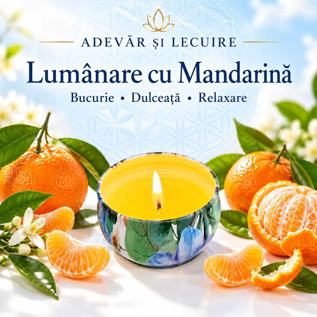 Lumânare cu Mandarină – Bucurie • Dulceață • Relaxare – Adevăr și Lecuire