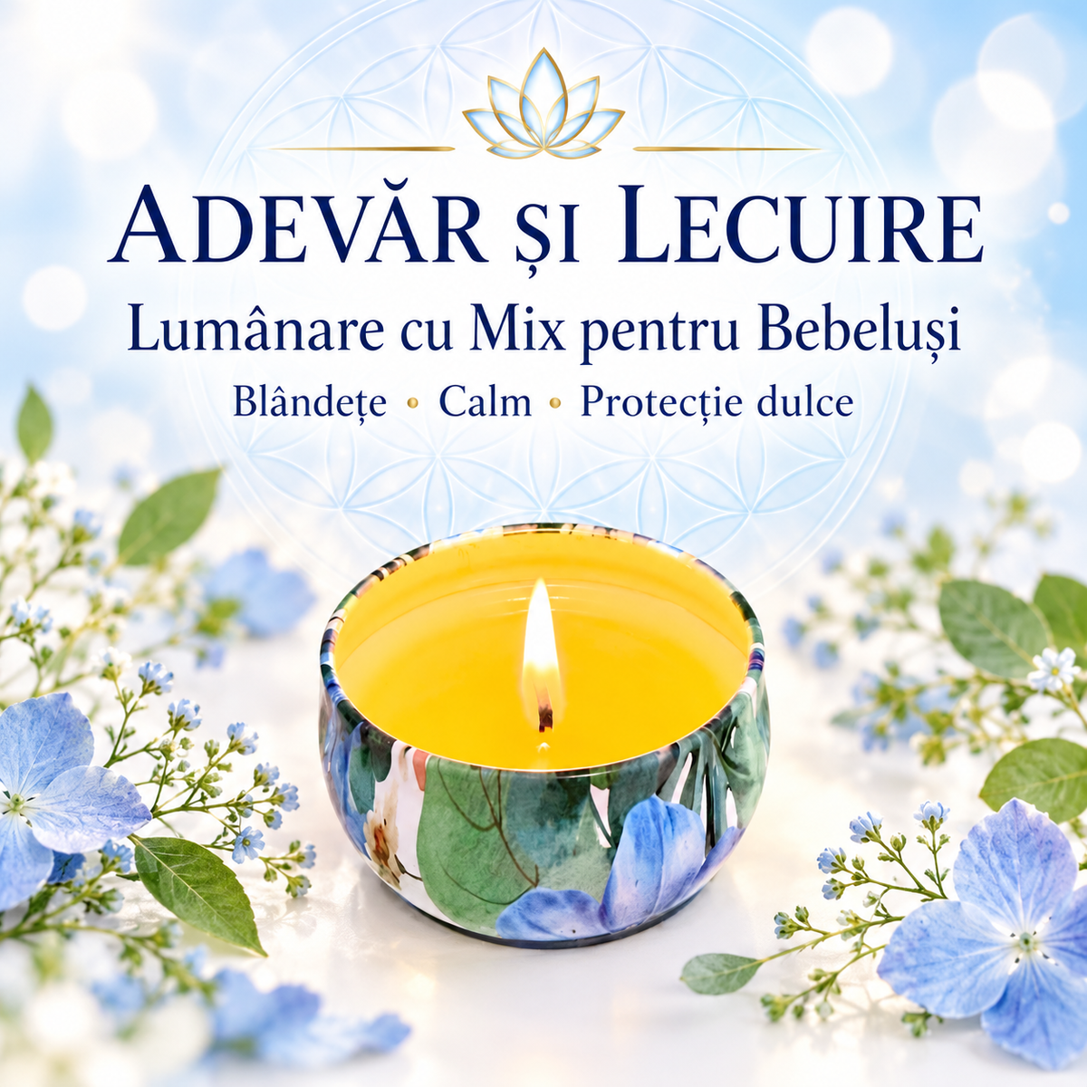 Lumânare cu Mix pentru Bebeluși – Blândețe • Calm • Protecție dulce – Adevăr și Lecuire