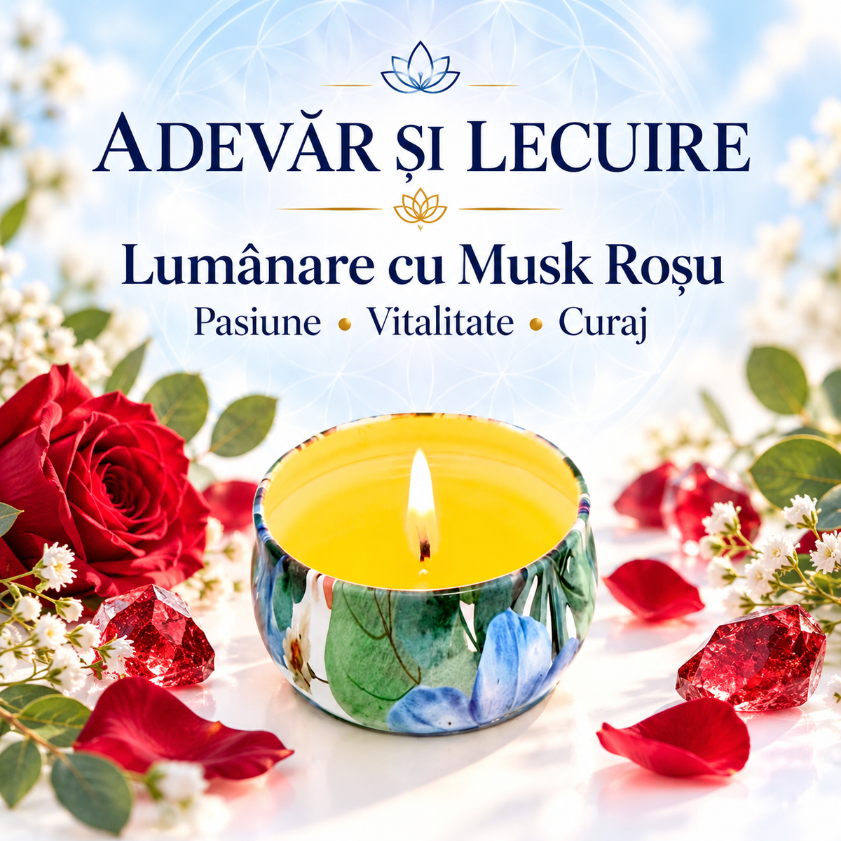 Lumânare cu Musk Roșu – Pasiune • Vitalitate • Curaj – Adevăr și Lecuire