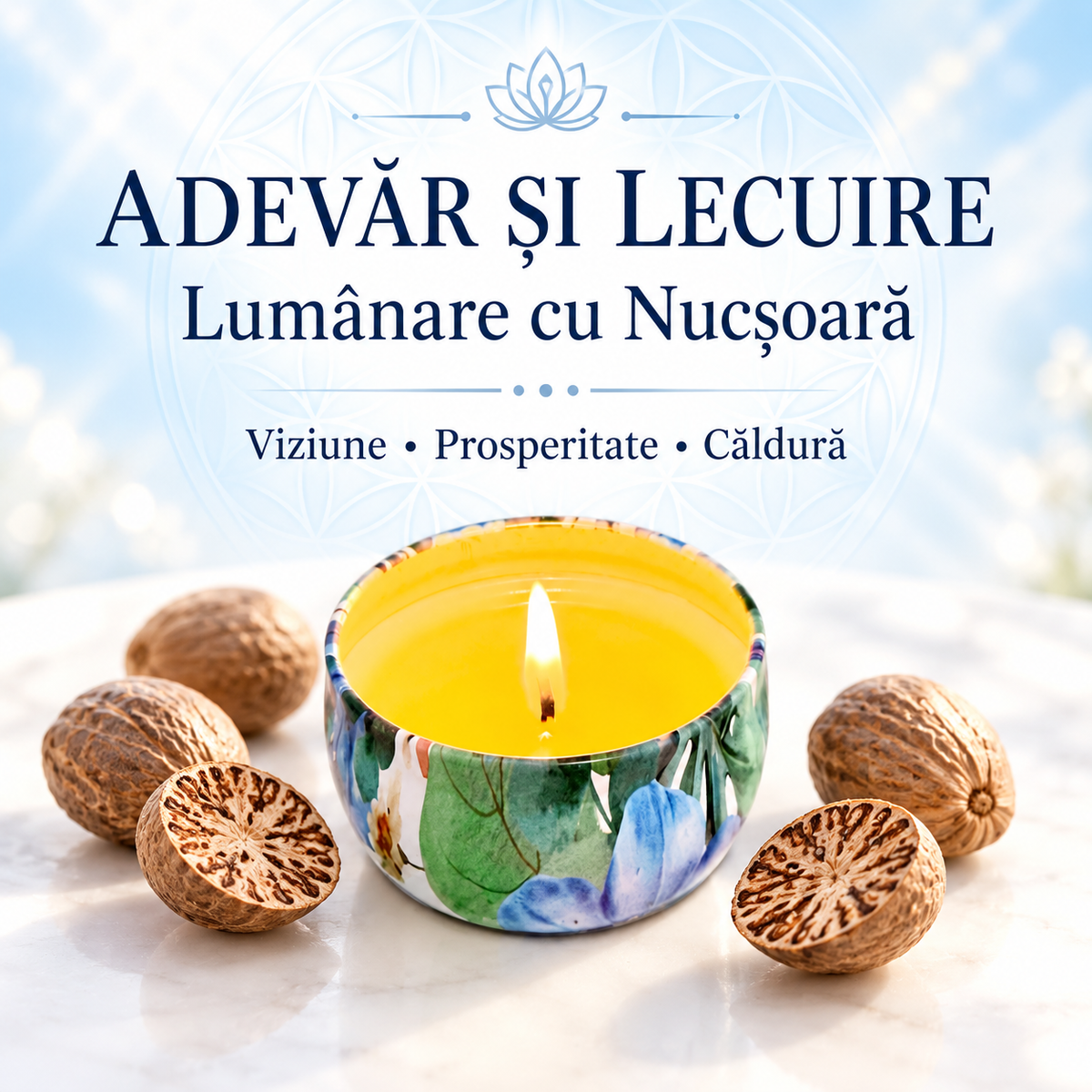Lumânare cu Nucșoară – Viziune • Prosperitate • Căldură – Adevăr și Lecuire