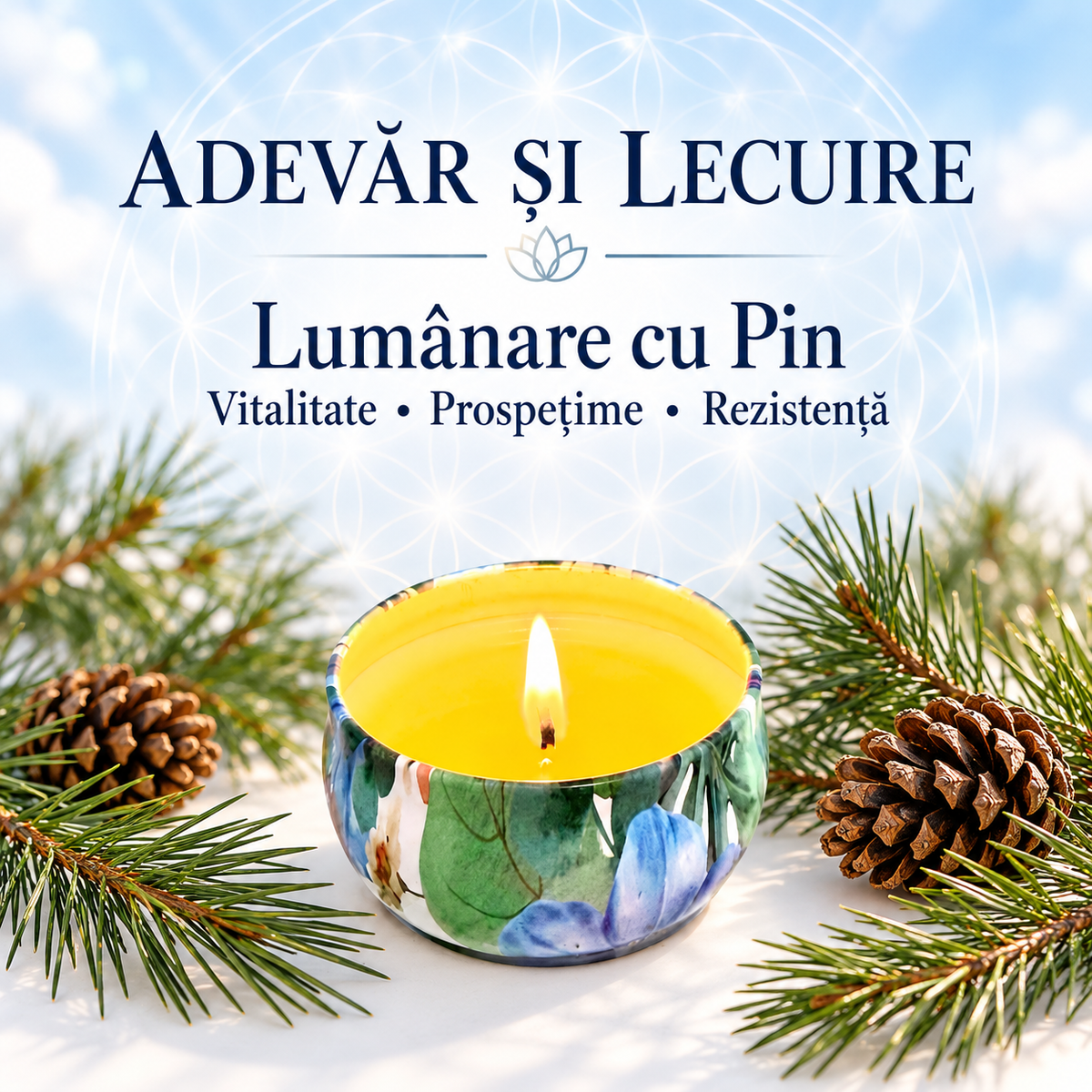 Lumânare cu Pin – Vitalitate • Prospețime • Rezistență – Adevăr și Lecuire