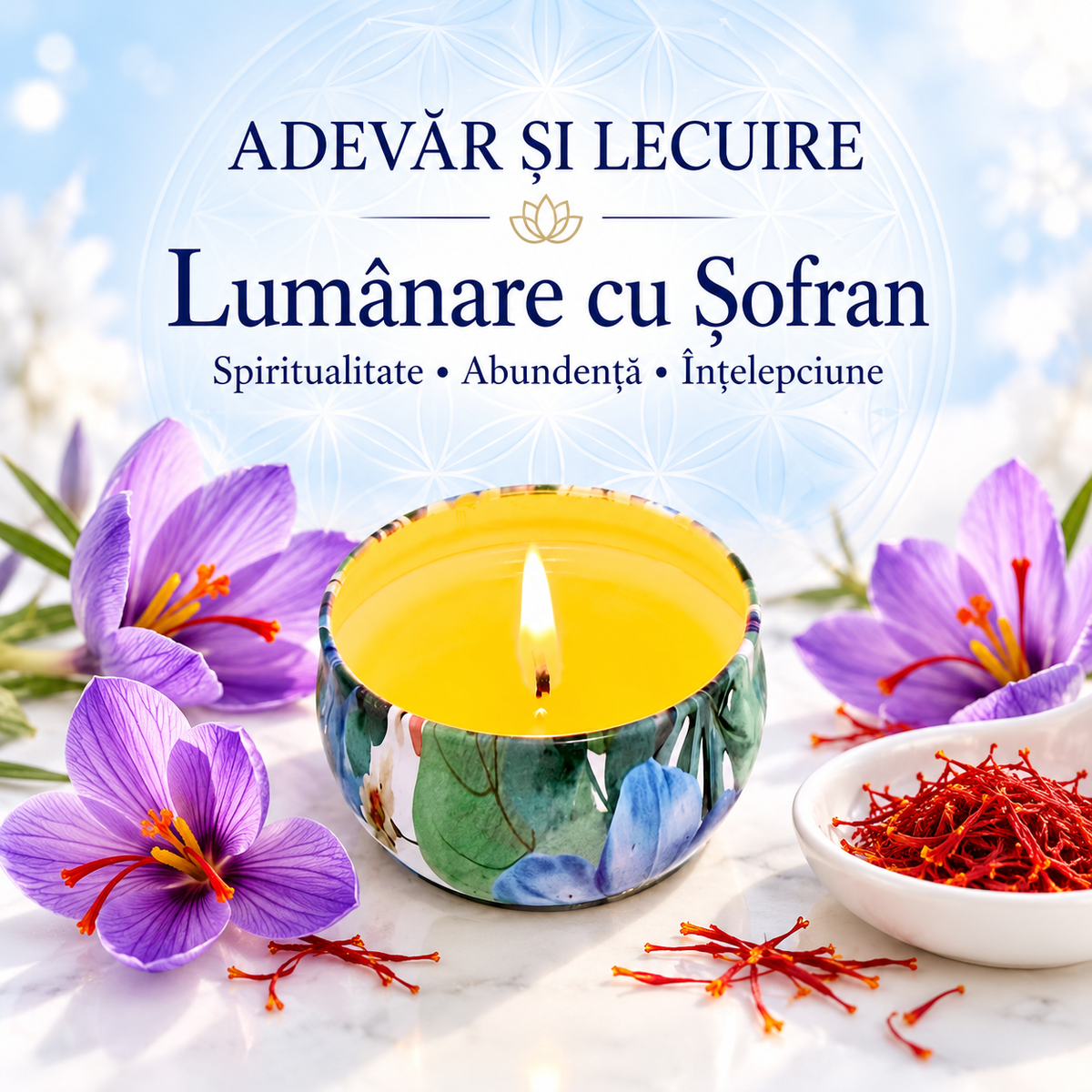 Lumânare cu Șofran – Spiritualitate • Abundență • Înțelepciune – Adevăr și Lecuire
