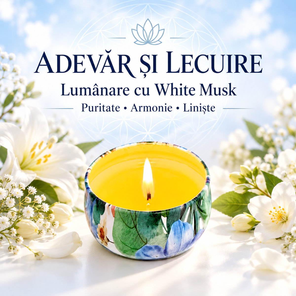 Lumânare cu White Musk – Puritate • Armonie • Liniște – Adevăr și Lecuire