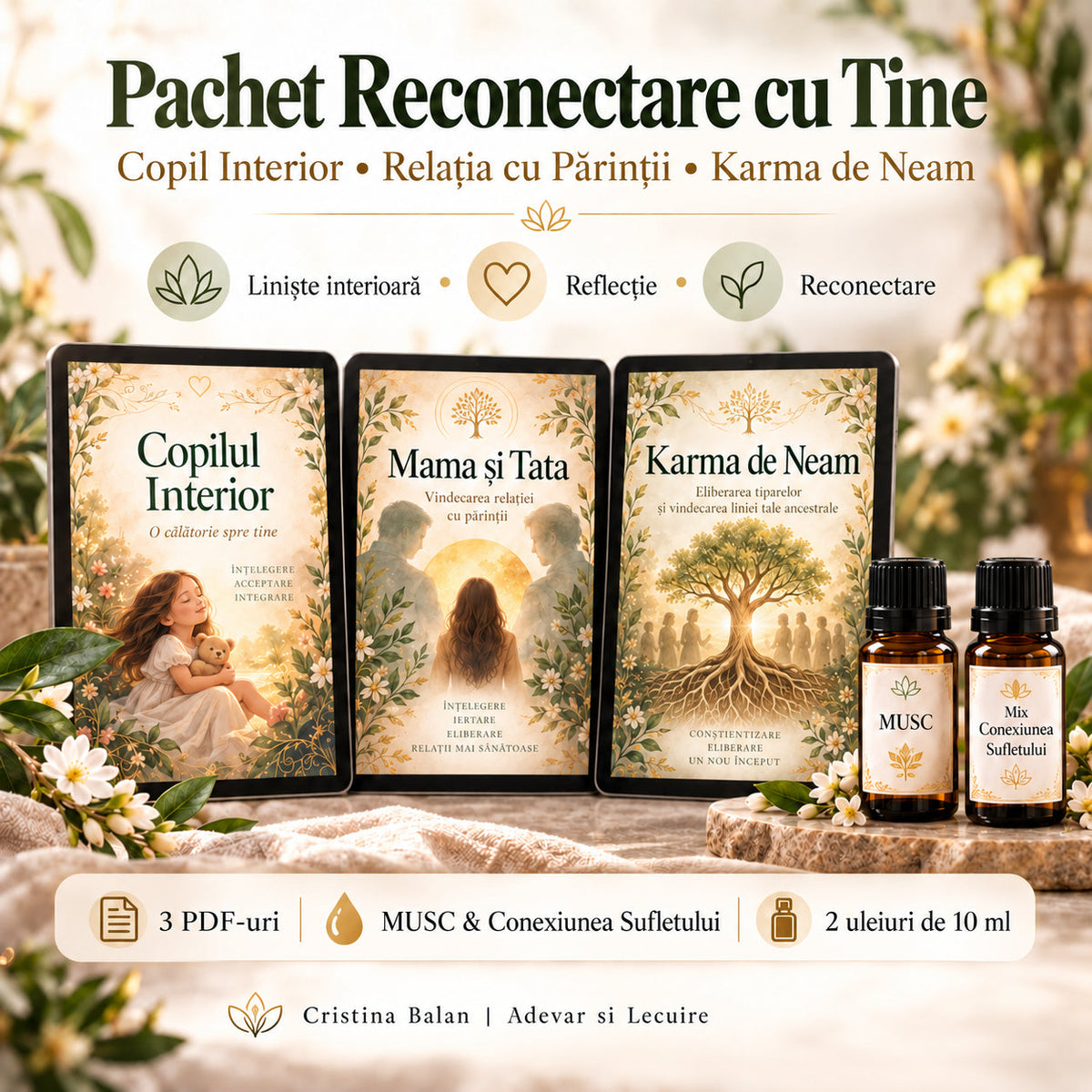 Pachet Reconectare cu Tine – Copil Interior, Relația cu Părinții & Karma de Neam (3 PDF-uri & Uleiuri)