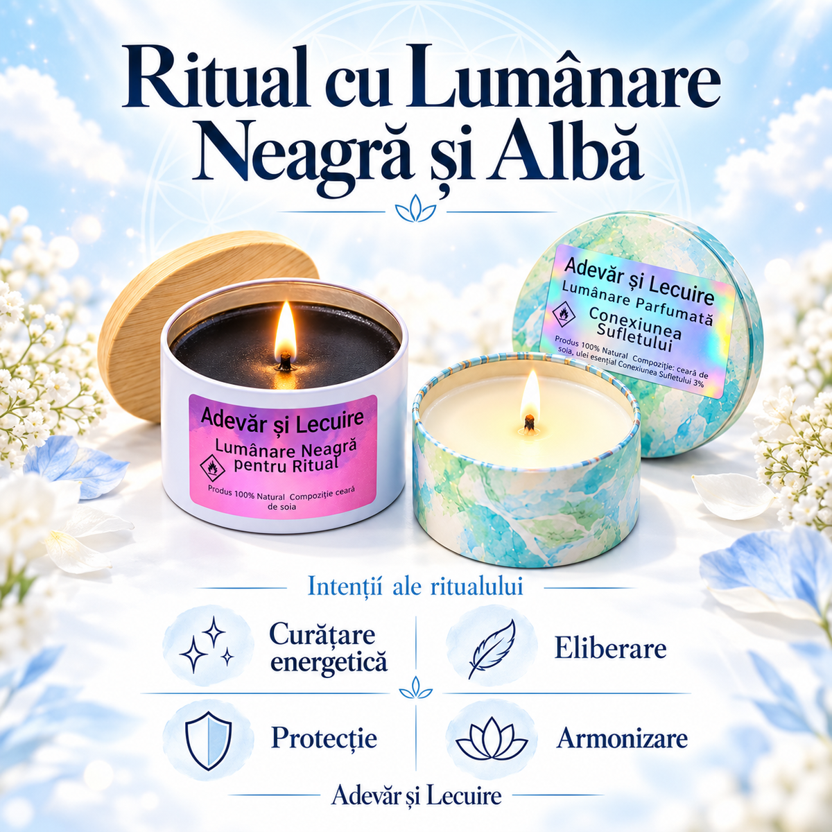 Ritual cu lumânare neagră și albă Adevăr și Lecuire – curățare energetică, eliberare, protecție și armonizare